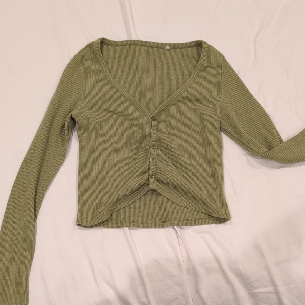 PacSun Sage Green Ribbed Button-Down Top